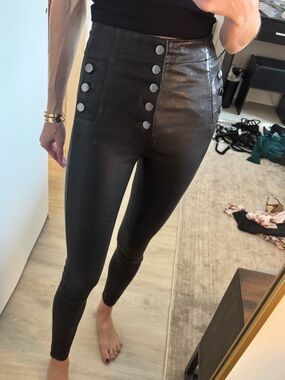 J Brand Natasha High-Waisted Black Leather Skinny Pants